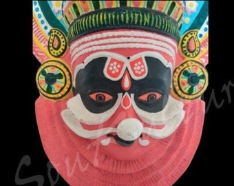 39 cm KATHAKALI WALL MASK Vintage Traditional Onam Festival Kerala India Hand crafted wall hanging Mask Hand painted Authentic Indian Decor
