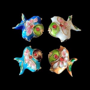2x CLOISONNE FISH BEADS Beautiful dainty Chinese cloisonné enamel fish beads - vertical center drill - Many colors to choose from!