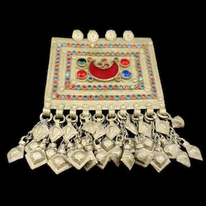 HUGE KUCHI PENDANT antique over-sized tribal ethnic jeweled pendant Kuchi tribe of Afghanistan Central Asia