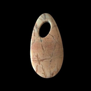 MODERN JASPER PENDANT Large earth-tone modernist teardrop shape polished galactic jasper stone pendant with large opening for jewelry making