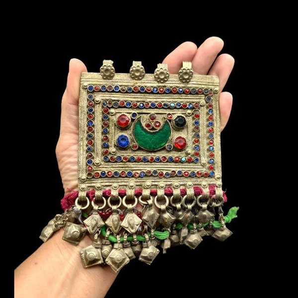 HUGE KUCHI PENDANT antique over-sized tribal ethnic jeweled pendant Kuchi tribe of Afghanistan Central Asia