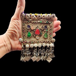 HUGE KUCHI PENDANT antique over-sized tribal ethnic jeweled pendant Kuchi tribe of Afghanistan Central Asia