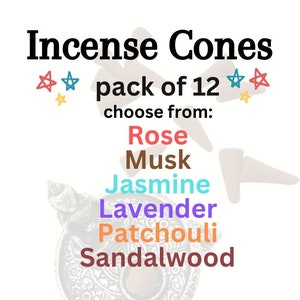 TIBETAN INCENSE CONES  pack of 12 Nepalese incense cones patchouli, rose, jasmine, musk & sandalwood monastery chemicas free incense