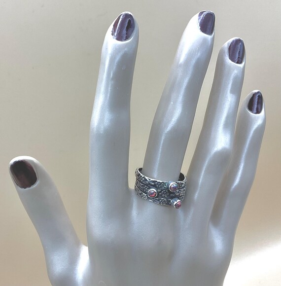 FIRE OPAL RING Red fire opal stack ring textured … - image 5