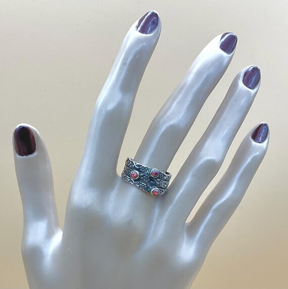 FIRE OPAL RING Red fire opal stack ring textured … - image 6