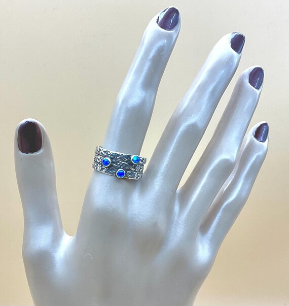 FIRE OPAL RING Blue fire opal stack ring textured… - image 2