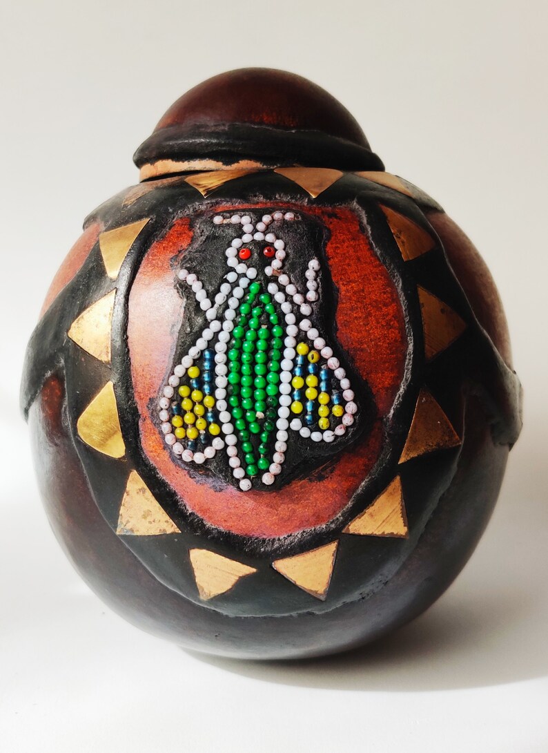 AFRICAN GOURD BOX Vintage Indigenous Ashanti/asante Calabash Beaded ...