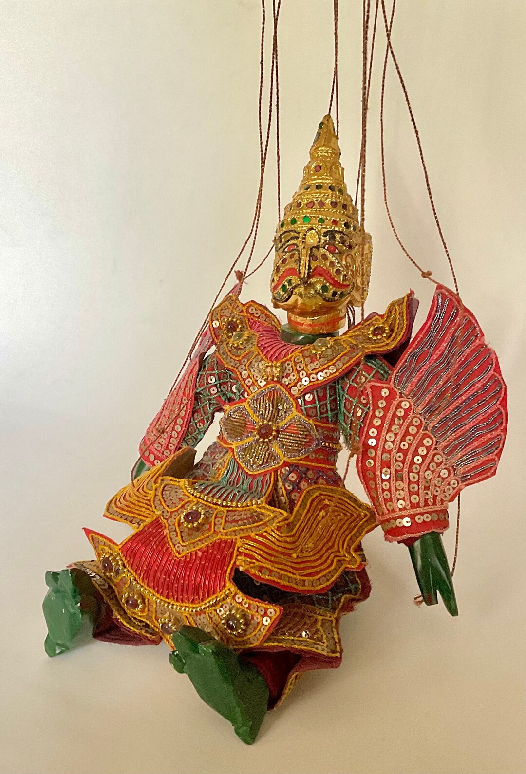 GOLDEN BURMESE MARIONETTE Vintage Gilt Puppet Beaded Sequined 