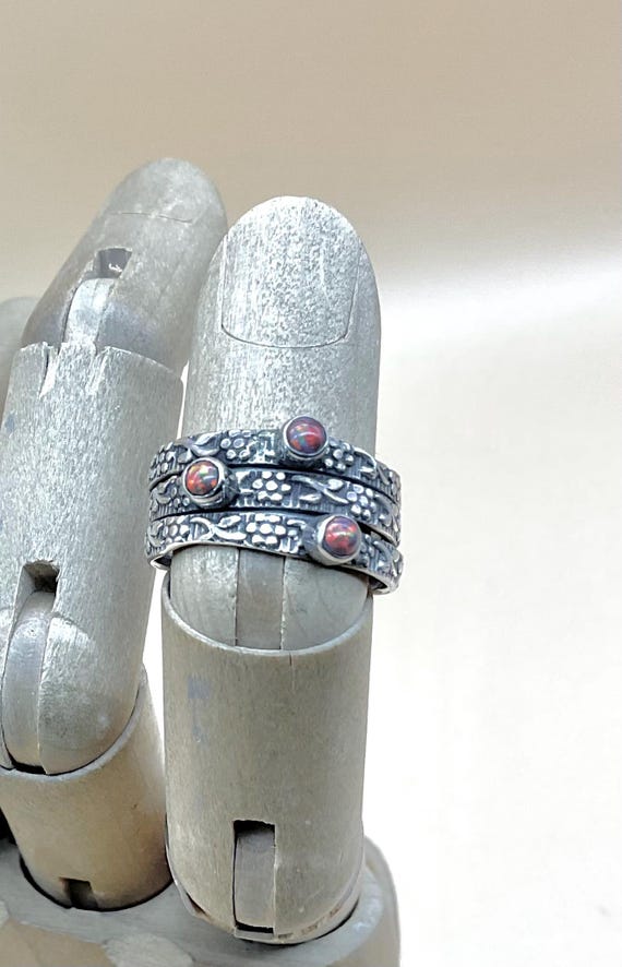 FIRE OPAL RING Red fire opal stack ring textured … - image 2