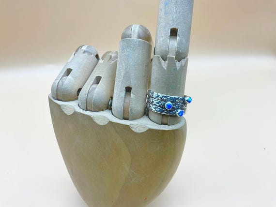 FIRE OPAL RING Blue fire opal stack ring textured… - image 4