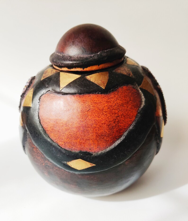 AFRICAN GOURD BOX Vintage Indigenous Ashanti/asante Calabash Beaded ...