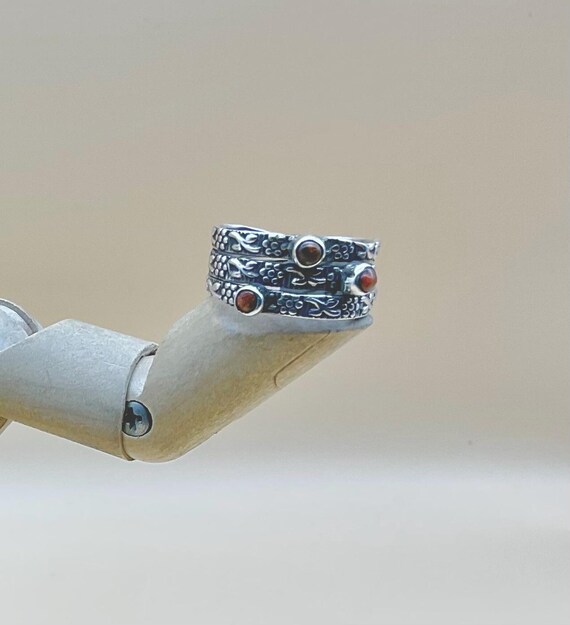 FIRE OPAL RING Red fire opal stack ring textured … - image 3