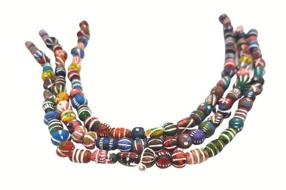 MALI CLAY BEADS Bulk Set of 3 Strands of 35 Mixed Shapes and Colors West  Africa Vintage Fair Trade 