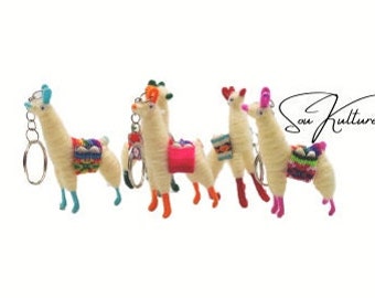 FELT ALPACA KEYCHAIN handmade alpaca keychain with saddle, Peruvian fabric and metal hardware Llama ornament stocking stuffer Peruvian
