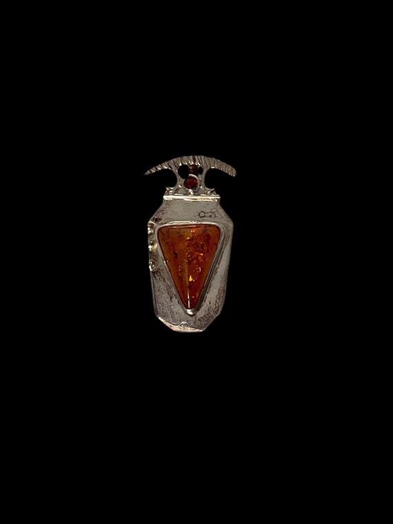 VINTAGE AMBER PENDANT sterling silver modern pend… - image 1