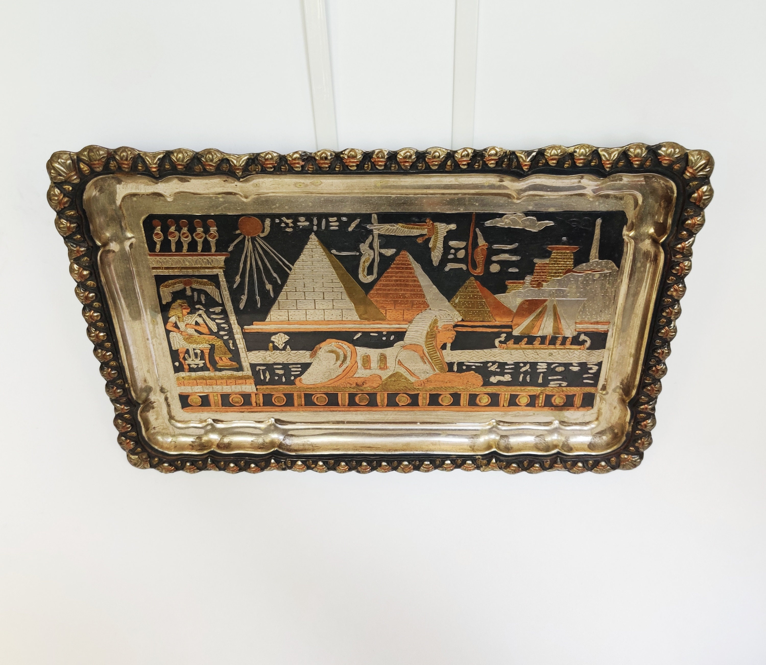 EGYPTIAN WALL PLAQUE/ Tray Vintage Ornately Engraved Etsy