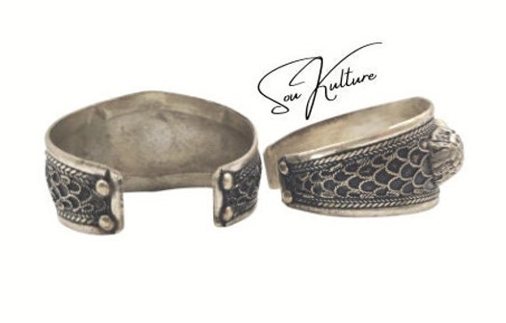 DRAGON CUFF BRACELETS Pair! Turquoise Tibetan Sil… - image 5