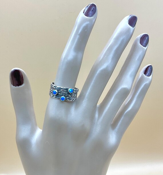 FIRE OPAL RING Blue fire opal stack ring textured… - image 6