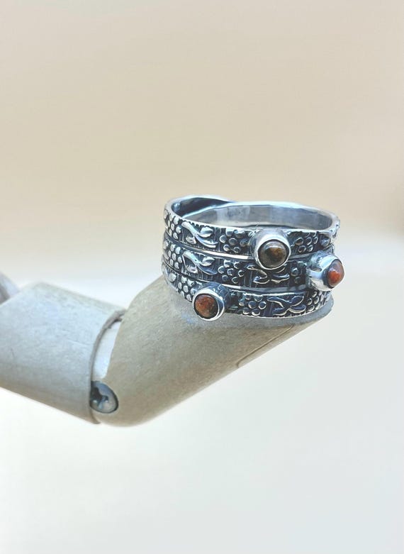 FIRE OPAL RING Red fire opal stack ring textured … - image 1