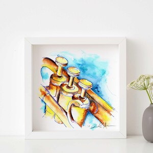 Aquarell-Kunstdruck mit Trompetenmotiv: Dekoration für das Musikzimmer (8x8)