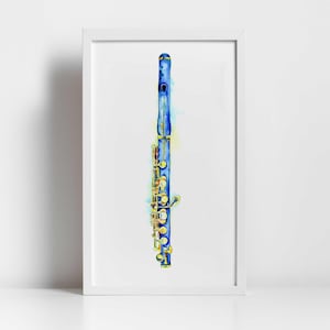 Piccolo Aquarell Druck - Blaue und Golde Musikzimmer Kunst (10x20)