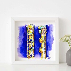 Flöte in Gold 8 "x 8" Print | Musikinstrument Gemälde von Jamie Hansen