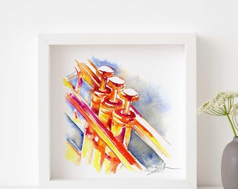 Tangerine Trumpet 8" x 8" Print | Watercolor Painting by Jamie Hansen