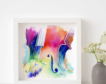 Rainbow Cello Watercolor Print