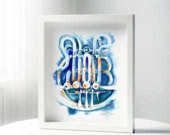 Silver French Horn Watercolor art by Jamie Hansen