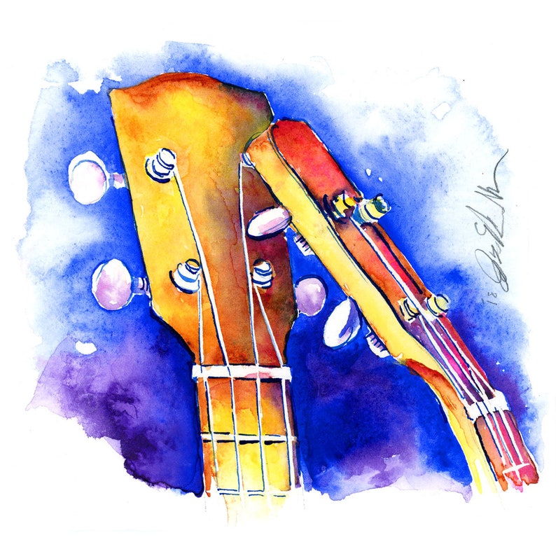 Ukelele Headstock Wall Art Pair of Ukeleles Watercolor - Etsy