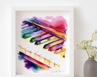 Peinture à l'aquarelle de touches de piano colorées par Jamie Hansen
