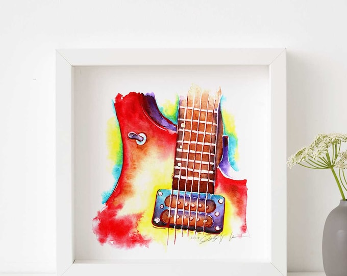 Electric Guitar 8" x 8" Print | Colorful Music Watercolor by Jamie Hansen