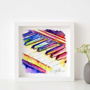 Cunningham Piano wall art - Colorful piano watercolor - piano room art - Music Room Decor