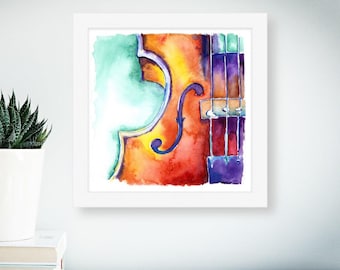 Violin in Saffron | 8" x 8" Print | Watercolor Painting by Jamie Hansen