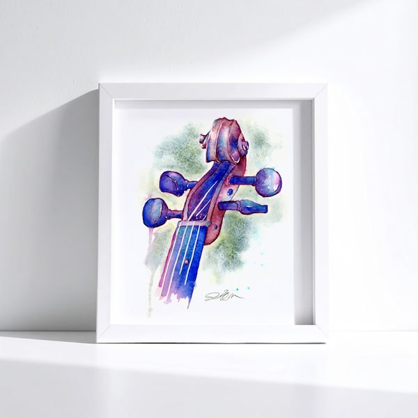 Parchemin pour violon en outremer | Aquarelle représentant un instrument à cordes par Jamie Hansen