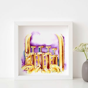 Four Valve Tuba Watercolor Painting