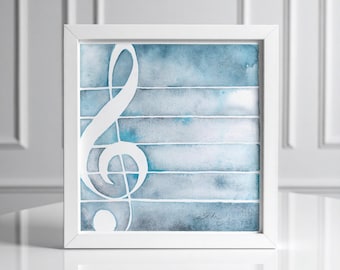 Treble Clef in Frost | 10" x 10" Print | Watercolor Painting by Jamie Hansen
