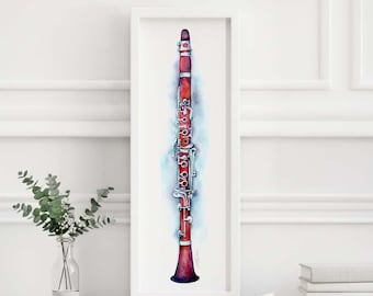Clarinet in Crimson Art | Orchestral Woodwind Watercolor Painting by Jamie Hansen