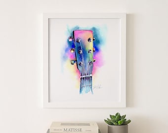Martin Guitar Headstock | 8" x 10" Print | Watercolor Painting by Jamie Hansen