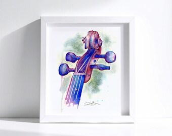 Violin Scroll in Ultramarine | Watercolor Painting of String Instrument by Jamie Hansen