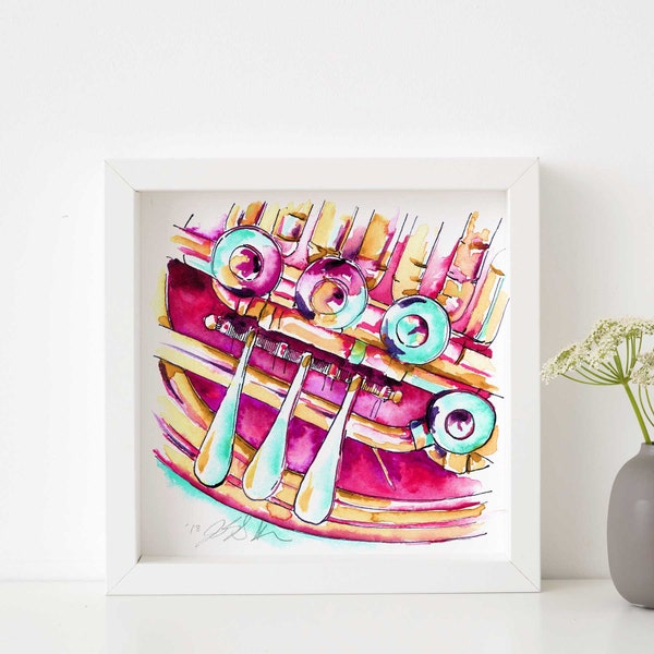 Rasperry French Horn - Small art print by Jamie Hansen | Watercolor Painting by Jamie Hansen