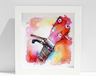 Guitar Headstock Watercolor Art Print: Music Room Decor