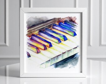 Eighteen Keys Piano Keyboard | 10" x 10" Print | Watercolor Painting by Jamie Hansen