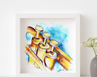 Trumpet Watercolor Art Print: Music Room Decor (8x8)