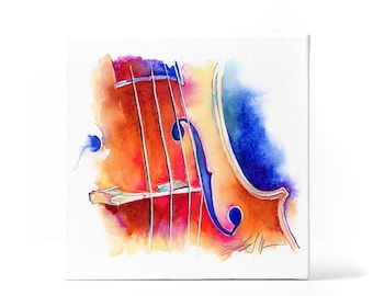 Violin in Watermelon | 8" x 8" Print | Watercolor Painting by Jamie Hansen