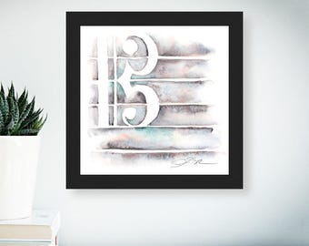 Tenor Clef in Slate | 8" x 8" Print | Watercolor Painting by Jamie Hansen