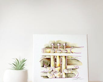 Honey Colored Baritone Horn | 8" x 10" Print | Watercolor Painting by Jamie Hansen