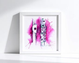Flute in Moonglow and Magenta Watercolor Painting by Jamie Hansen