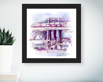 Lavender Euphonium Watercolor Art Print, Gift for Brass Player