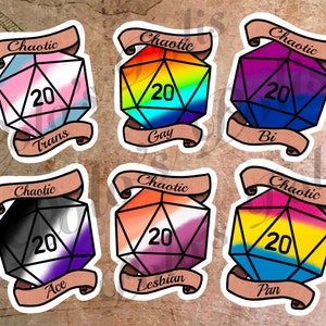 Chaotique lgbt d20 || Stickers donjons et dragons rpg dés